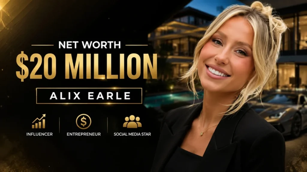Alix Earle Net Worth featured image showing the social media influencer smiling in front of a luxury mansion, highlighting her estimated wealth, successful career, and lavish lifestyle.