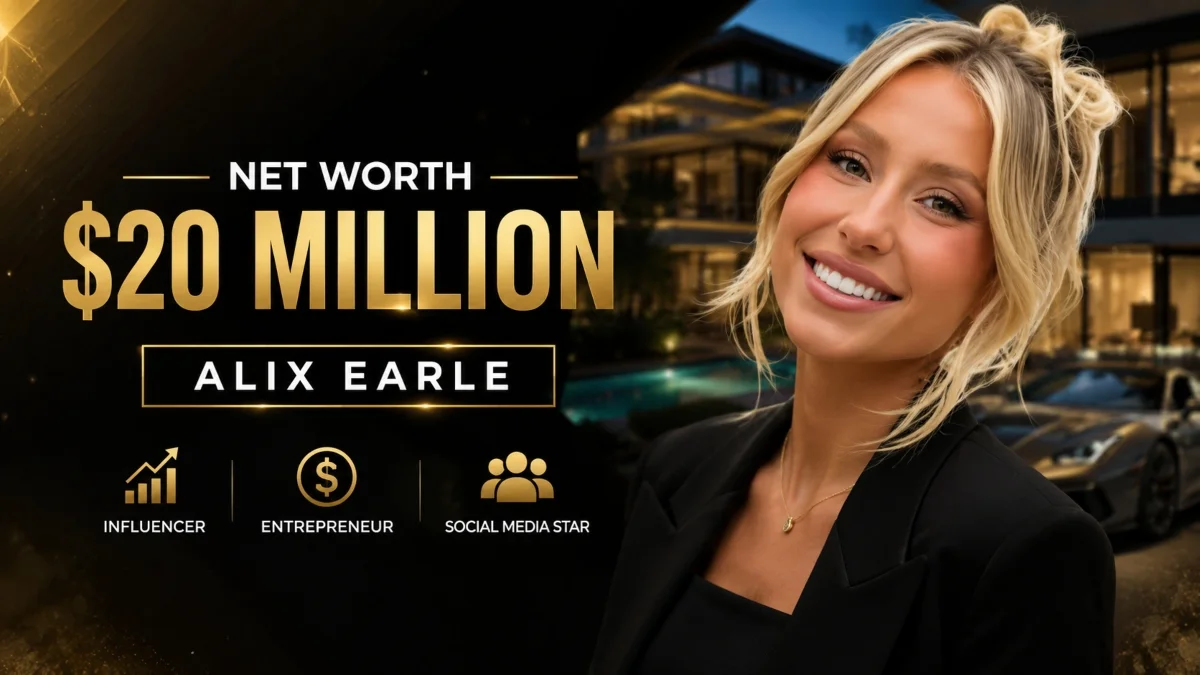 Alix Earle Net Worth featured image showing the social media influencer smiling in front of a luxury mansion, highlighting her estimated wealth, successful career, and lavish lifestyle.