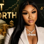 Ari Fletcher Net Worth luxury-themed portrait with cash, gold coins, designer accessories, and financial growth background