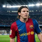 Soccer superstar Lionel Messi Net Worth and financial status illustration with a photo of him at a massive stadium.