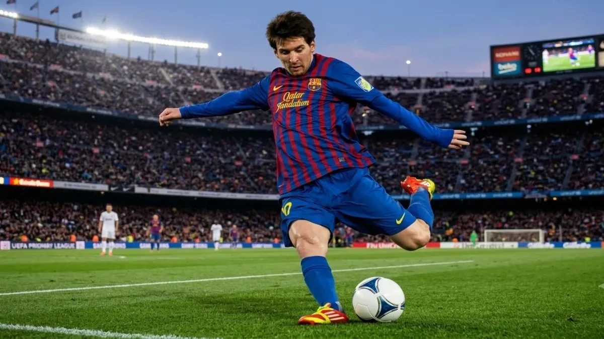 Lionel Messi kicking a football during a match, highlighting his career dedication that directly influences his personal life and Messi Net Worth.