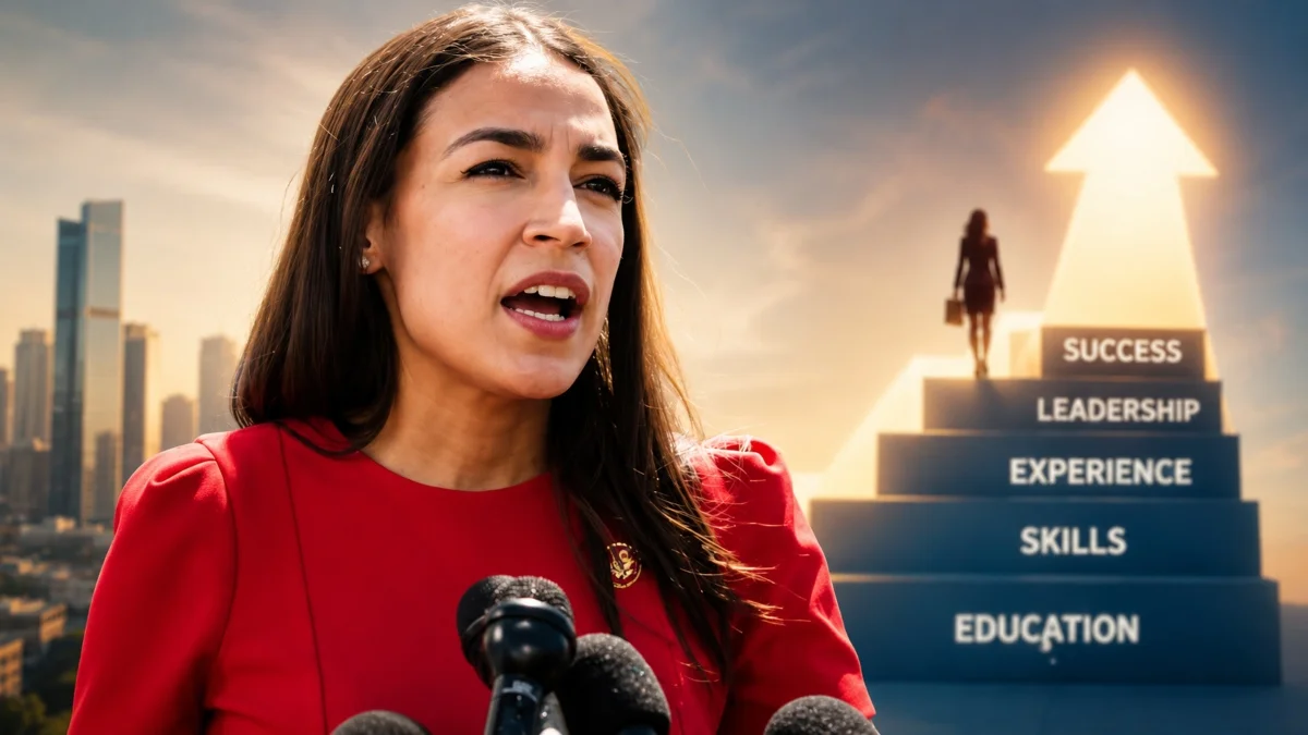 AOC Net Worth career building journey showing education, skills, experience, leadership, and success