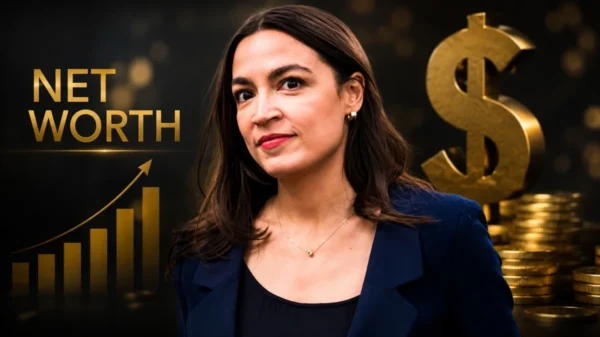 AOC Net Worth illustration showing wealth, financial growth, and career success