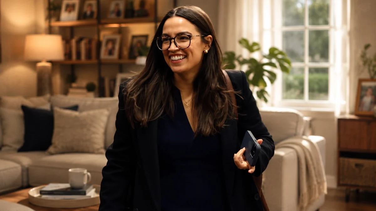 AOC Net Worth and personal life lifestyle image showing a casual moment at home