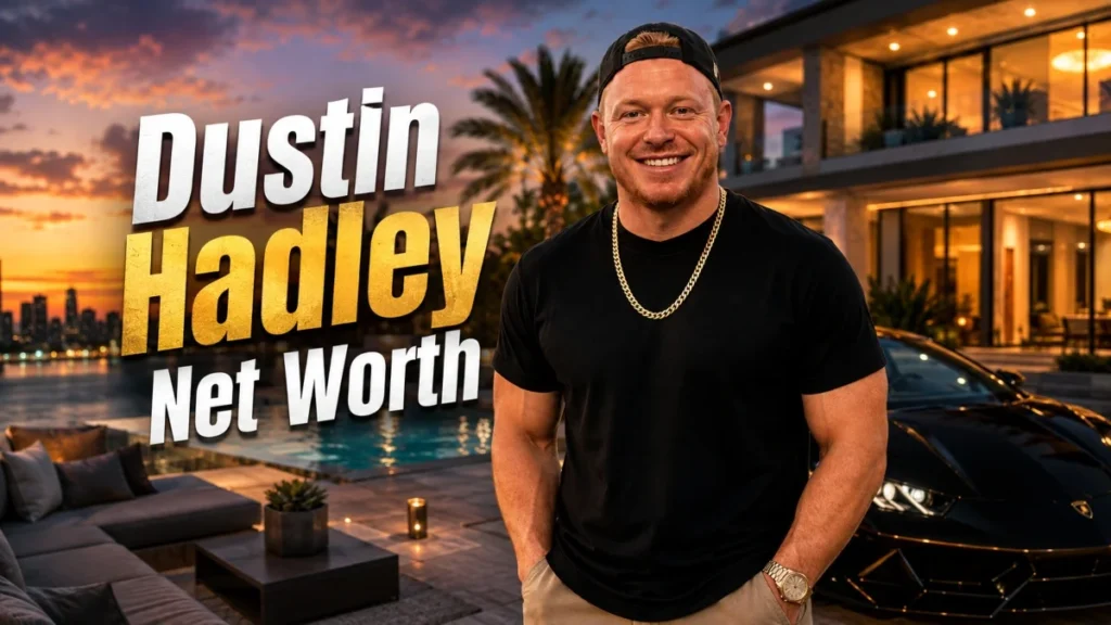 Dustin Hadley Net Worth showing his luxury lifestyle with a modern mansion and sports car