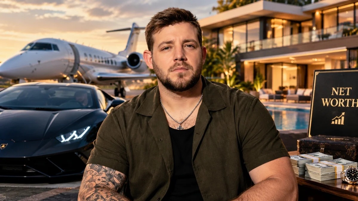 Kameron Marlowe Net Worth in a luxury lifestyle setting with a private jet, sports car, and mansion.