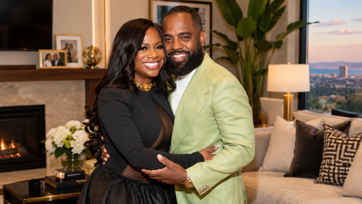 Kandi Burruss Net Worth – Kandi Burruss with her husband in their home during a personal life moment.