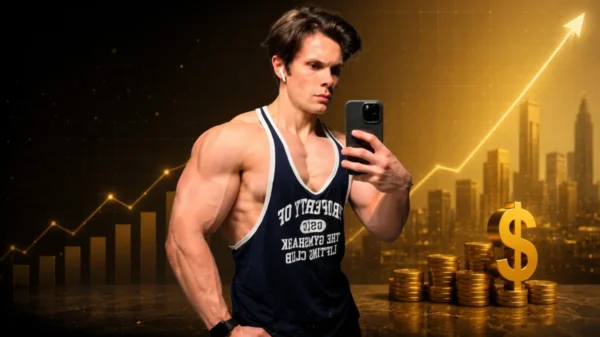 Will Tennyson Net Worth represented by fitness, financial growth chart, gold coins, and wealth symbols