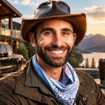 Coyote Peterson Net Worth featuring Coyote Peterson in a cowboy hat against a luxury outdoor background with cash and a net worth sign.