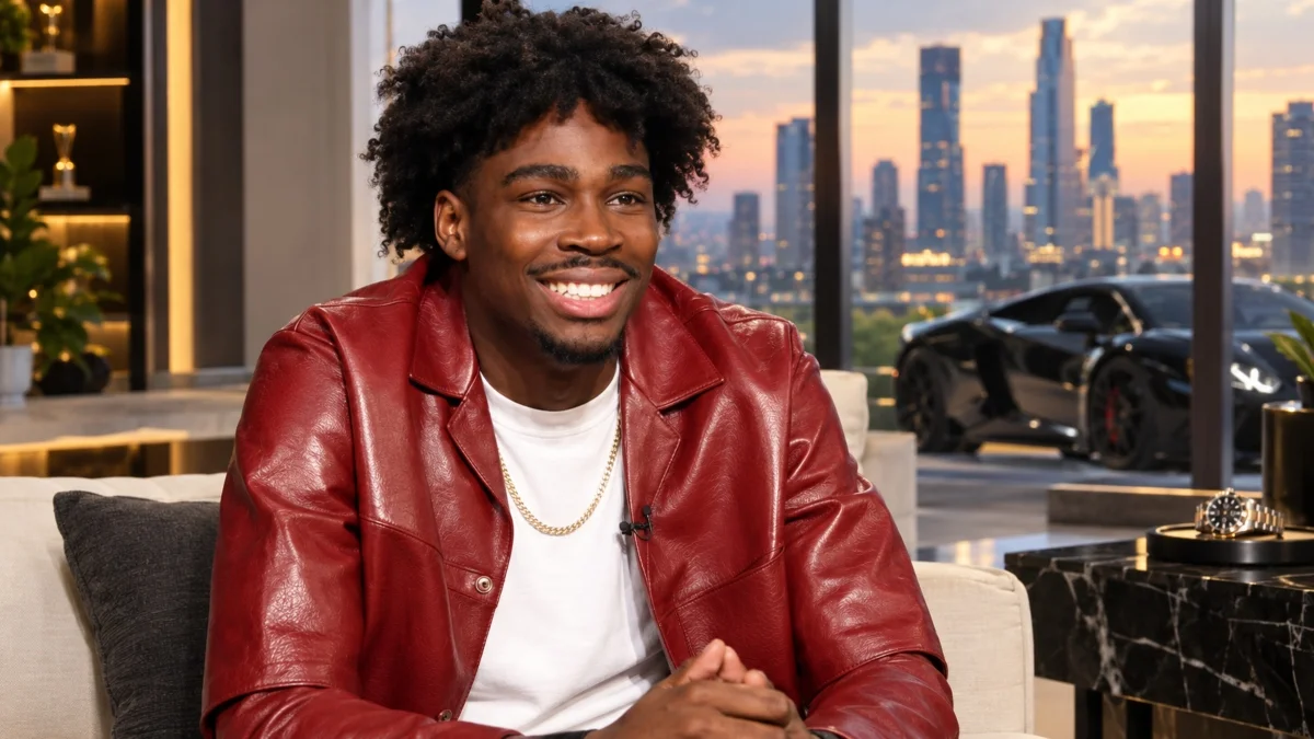 Kam Patterson Net Worth – celebrity wearing a red leather jacket during a luxury lifestyle interview
